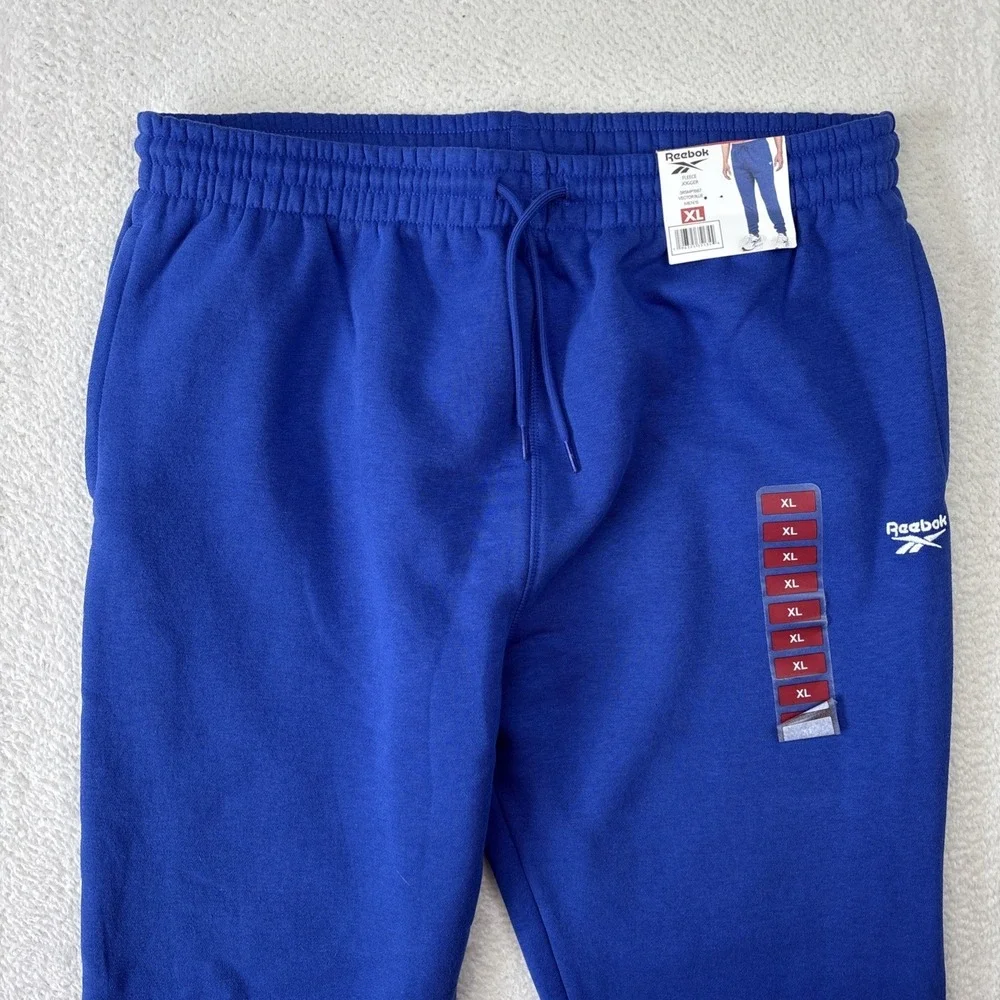 NEW REEBOK Mens Fleece Joggers Sweatpants XL Blue Athletic Pants Tapered Stretch - Picture 10 of 13